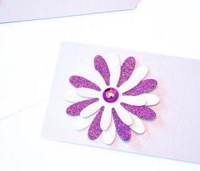 Gift Tags - 6 Lilac & Purple Glitter Paper Flowers with Vintage Sequins