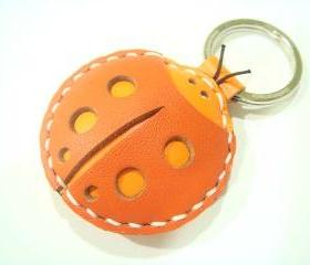 Penny the ladybug leather charm / keychain ( Orange )