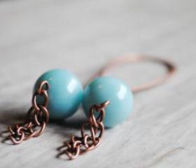 Copper Dangle Earrings Blue Gemstone Amazonite