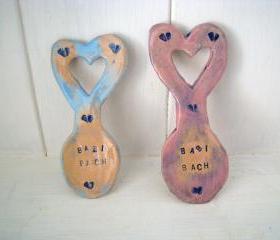 Babi Bach (Little baby in Welsh) Ceramic Lovespoon - Handmade in Wales, UK. Ready to ship.
