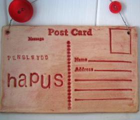 Penblwydd Hapus (happy birthday in welsh) - Handmade Ceramic postcard. Made in Wales, UK