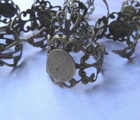 Sale-10 Adjustable Antique Ring Blanks - 10mm pad - Antique Bronze