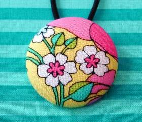 Ponytail Holder, Yellow with Flowers