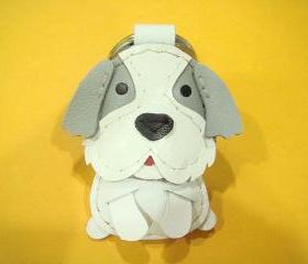 LuLu the Shih Tzu leather keychain ( Grey / White )