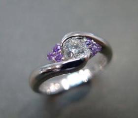 Diamonds Wedding Ring with Amethyst in 14K White Gold