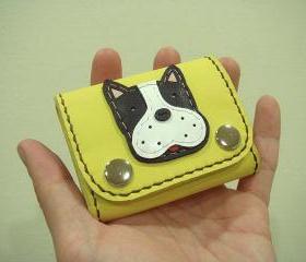 Deuce the Boston Terrier Leather Coin Pouch ( Yellow )
