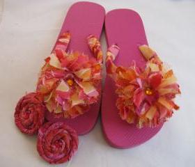 Pink Orange Decorated Flip Flops