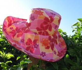 Pink Orange Print Wide Brim SunHat