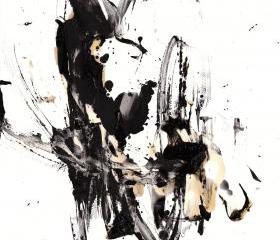 Black and White Modern Art Abstract Original 11x17 Painting - Contemporary Minimalism -- 10126.110409