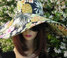 Black Floral Print Wide Brim Sunhat