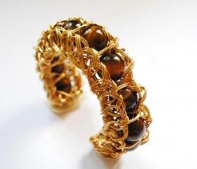 Tigers Eye Wire Wrapped Bracelet Cuff