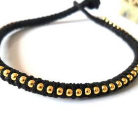 Black friendship bracelet, ball chain gold Black bracelet trendy Metallic fashion Bracelet stack