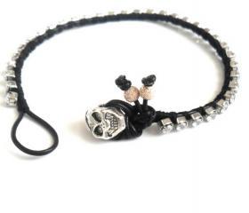 Friendship bracelet leather rhinestone crystal chain silk woven stackables Trendy fashion Black silver skull spring 2012 for her under 20
