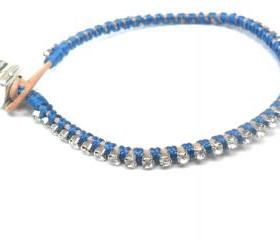 Rhinestone friendship bracelet, silk woven, Trendy bracelets, stackables - Metallic Abyss fashion spring 2012 for her under 20