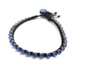 Friendship bracelet leather royal blue rhinestone chain silk woven stackables Trendy fashion punk rock spring 2012 for her under 20