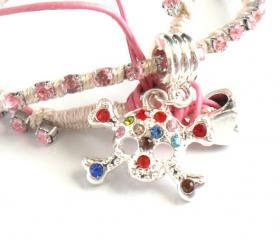 Double strand Friendship Bracelet rhinestone chain sugar skull silk woven Choker Metallic fashion Angora spring 2012 trendy under 40