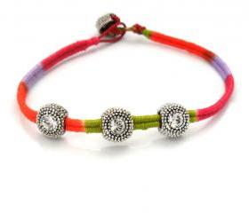 Friendship Bracelet Leather Bracelet Woven in multicolored cotton thread Swarosvki crystal fashion Neon spring 2012 trendy for her under 20