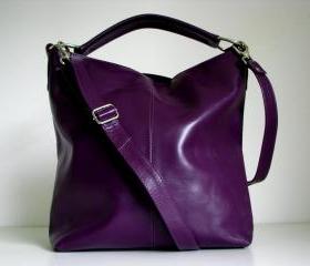 Leather Handbag Purple - Messenger Bag Tote