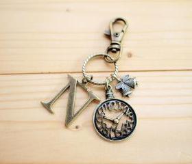 Charm Keychain, Alphabet, Clock, Custom, Optional
