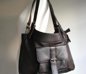 Brown Leather Pocket Shoulder Bag