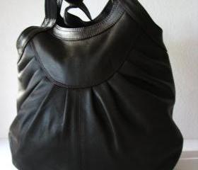 Brown Leather Pleated Tote