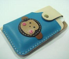 Kelvin the Monkey iPhone 4 leather case ( Blue / Creamy )