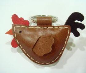 Rebacca the Rooster Leather Charm ( Brown )