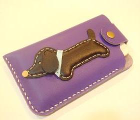 Jemma the Dachshund iPhone Leather Case ( Purple )