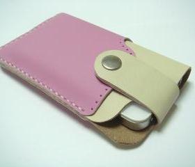 Leatherprince Handmade iPhone 4 leather case ( Pink / Creamy )