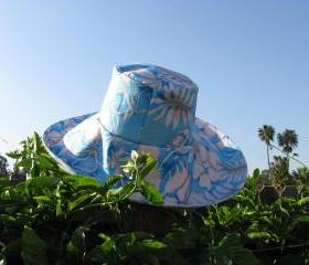 Blue Hibiscus Flower Wide Brim Sunhat