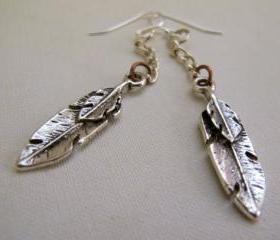 Sterling Silver Dangle Feather Earrings