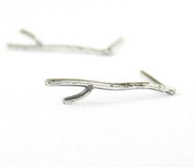 Branch . Small studs . Sterling silver earrings.