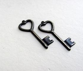 2 Hand Patina Black Key Pendants