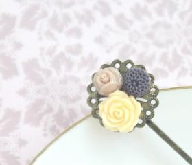 Decorative antique bobby pin resin flowers