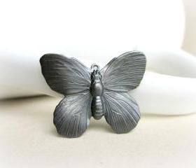 Platinum Butterfly, Hand Patina Pendant, Butterfly Pendant 