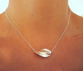 Sterling Silver Hammered Twisted Leaf Necklace, Double Chain
