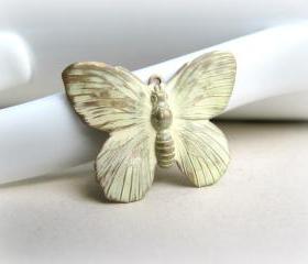 1 Cream Butterfly Pendant, Hand Patina Pendant