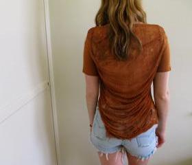 Brown Shredded Back See Through Crop Top