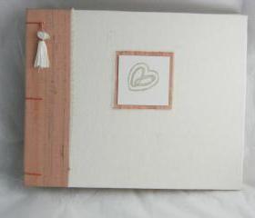 Wedding Guest Book White Linen and Apricot Silk - Decorative binding - Ready to Ship