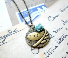 Bird Necklace - Flower Necklace - Vintage Necklace