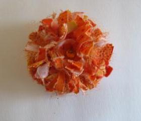 Orange Frilly Flower Brooch