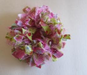 Pink Green Frilly Flower Brooch