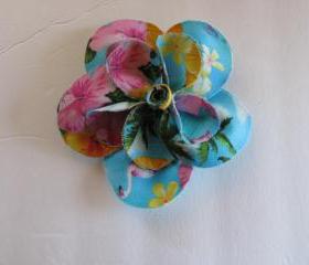 Blue Pink Tropical Flower Brooch