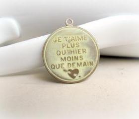 Hand Patina Cream French Pendant, Brass Pendant