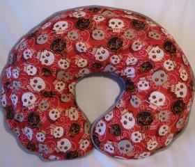 Red Boppy Pillow Cover with Black and Grey Skulls Nursing Pillow Cover