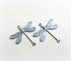 2 Platinum Butterfly Connectors, Silver Butterfly Charms, Butterfly Connectors