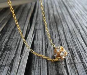 Delicate rhinestone ball bead, dainty gold filled chain necklace, everyday simple jewelry, mother's day gift for her under 25
