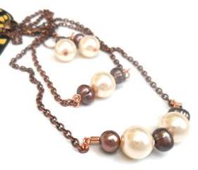 Pearls bar necklace, earth tones, set of three, Fashion, metallic, mother's day gift for her under 35