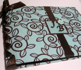 Wedding Guestbook/Album - Chocolate Blue Swirls with Chocolate Ribbon (custom colors available)