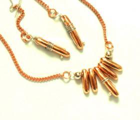 Necklace Sweet bullets Copper necklace Earrings set sterling silver dainty chain Fashion metallic bar 2012 trends For Her Gift Under 30
